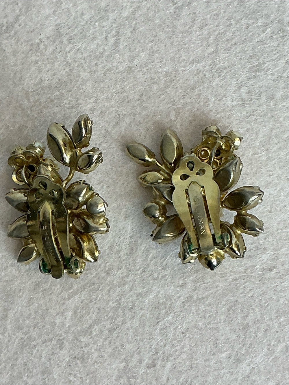 2234 - Sherman Iridescent Crystal and Pearl Floral Clip-On Earrings - Gold Tone - Picture 8 of 11
